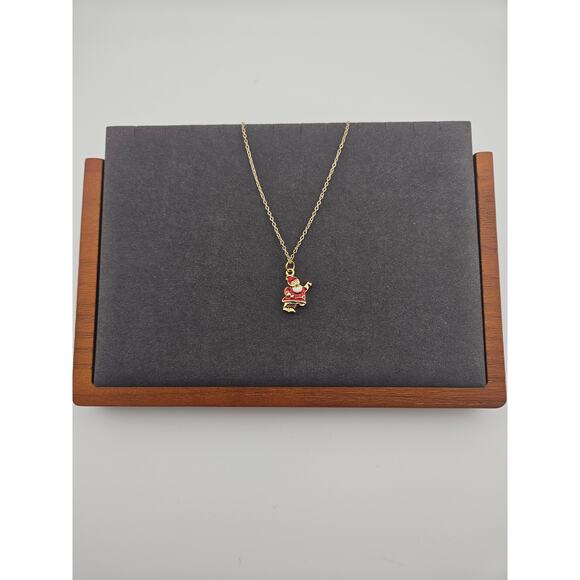Santa Clause Red Charm Pendant Gold Tone Chain Necklace Holiday Vintage - Picture 2 of 3